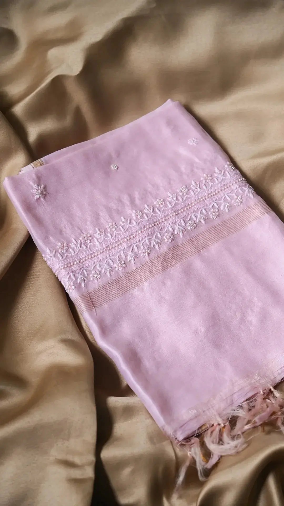 Chanderi Length with Dupatta - Pink-Fabric: featuring Authentic Lucknawi Chikankari Embroidery