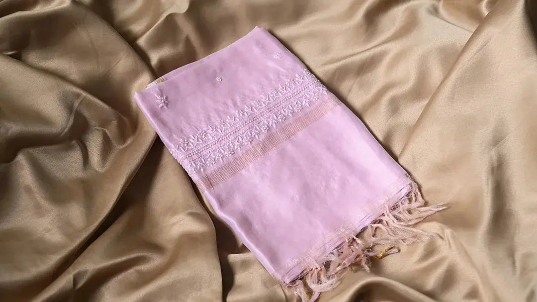 Chanderi Length with Dupatta - Pink-Fabric: featuring Authentic Lucknawi Chikankari Embroidery