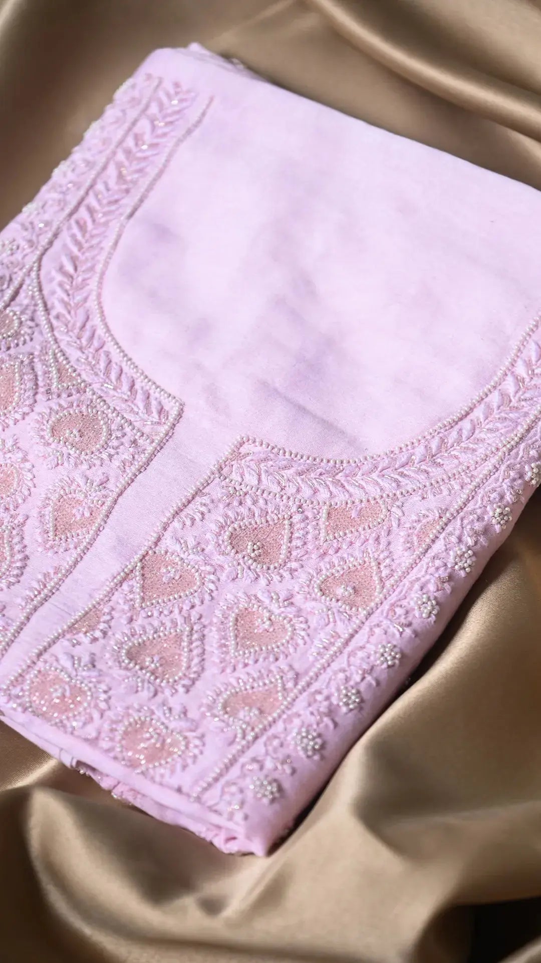 Chanderi Length with Dupatta - Pink-Fabric: featuring Authentic Lucknawi Chikankari Embroidery