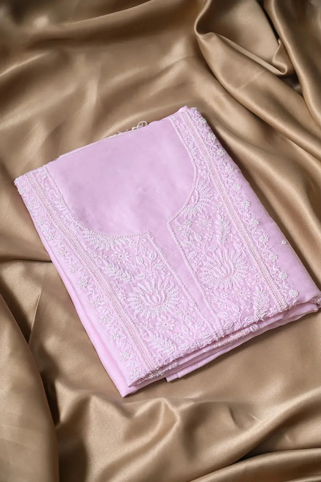 Chanderi Length with Dupatta - Baby Pink: Handcrafted Lucknawi Chikankari Embellishments