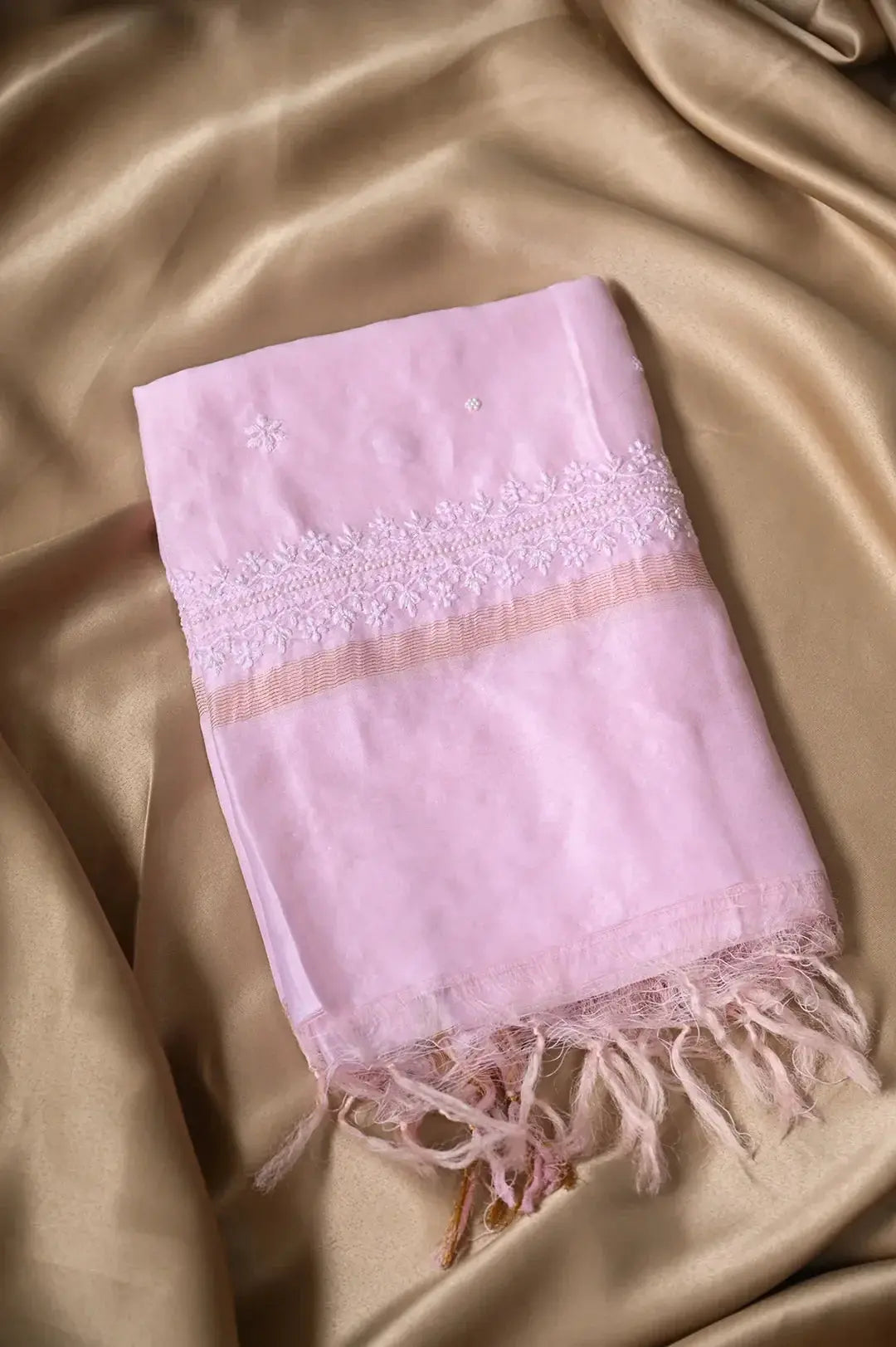 Chanderi Length with Dupatta - Baby Pink: Handcrafted Lucknawi Chikankari Embellishments