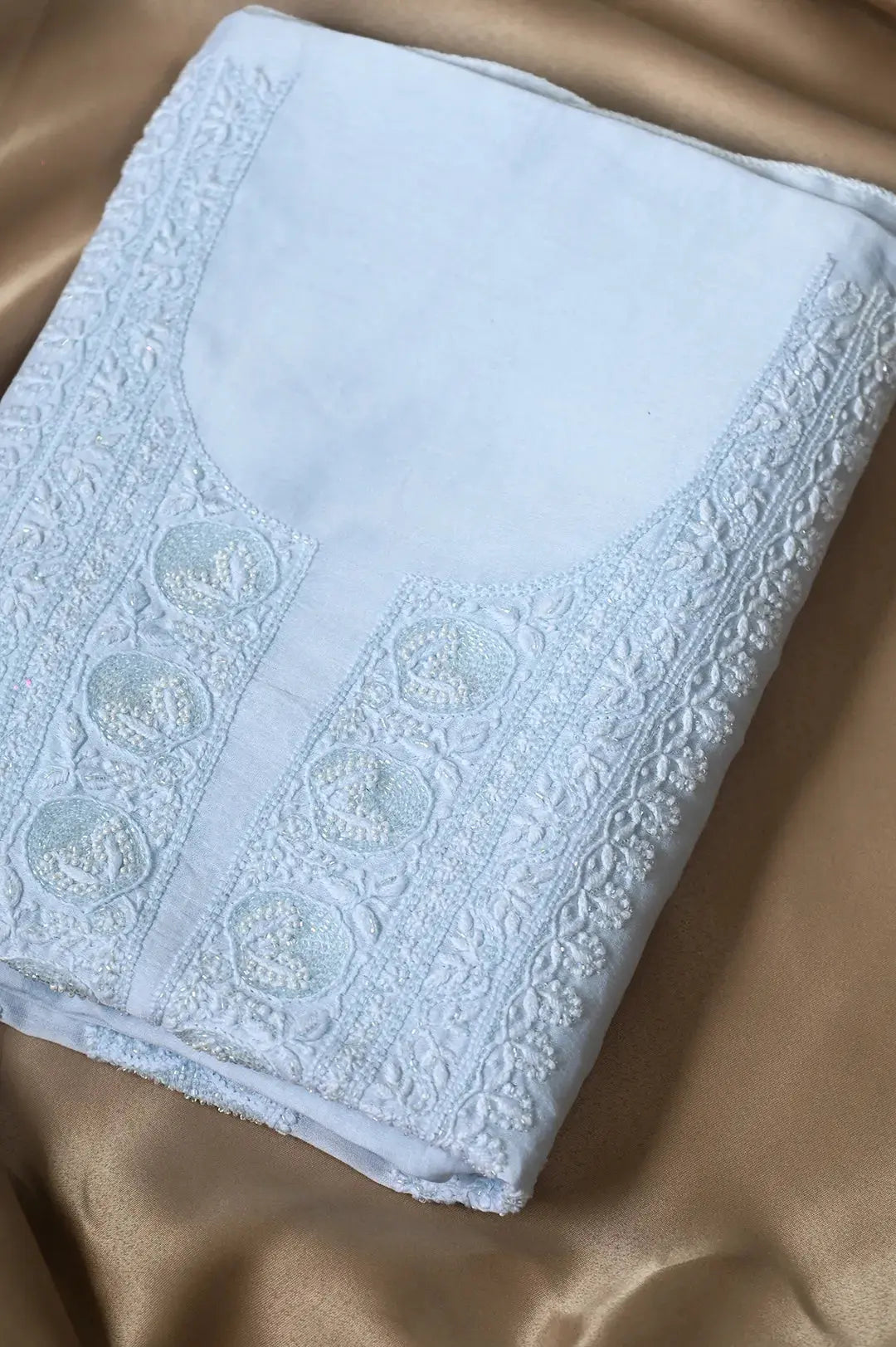 Chanderi Length with Dupatta - Powder Blue: Hnadcrafted adorned with Authentic Lucknawi Chikankari Details