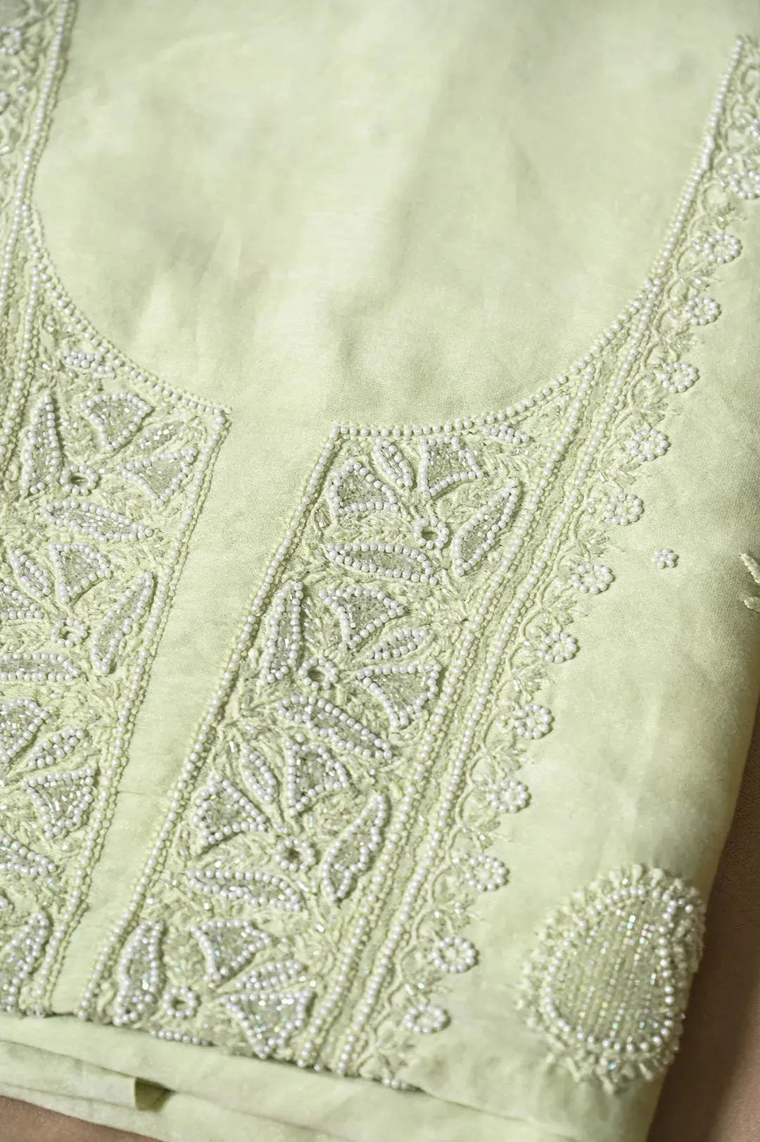 Chanderi Length with Dupatta - Light Green 2 with Handcrafted Lucknawi Chikankari Embellishments