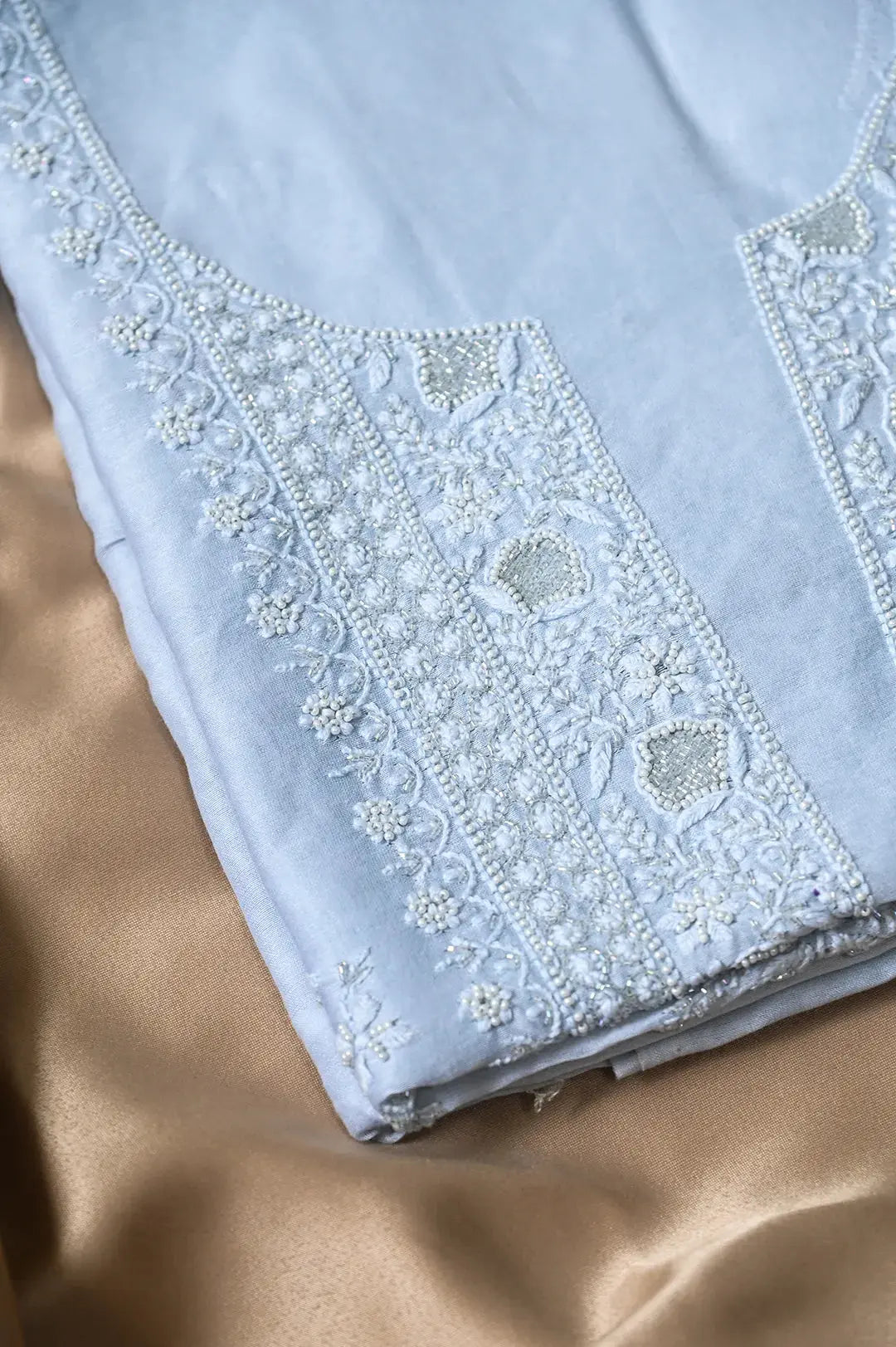 Chanderi Length with Dupatta - Blue: featuring Authentic Lucknawi Chikankari Embroidery