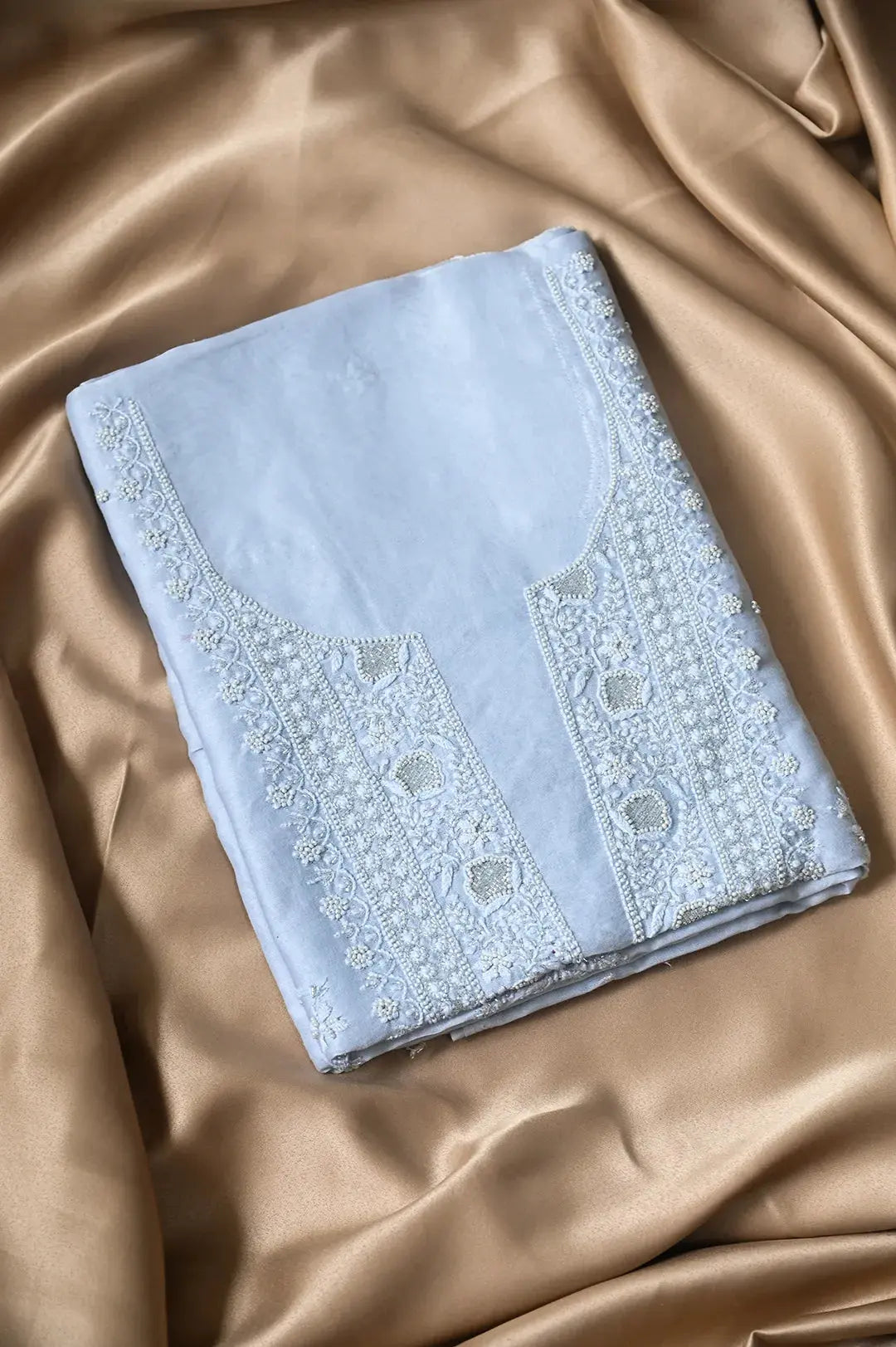 Chanderi Length with Dupatta - Blue: featuring Authentic Lucknawi Chikankari Embroidery