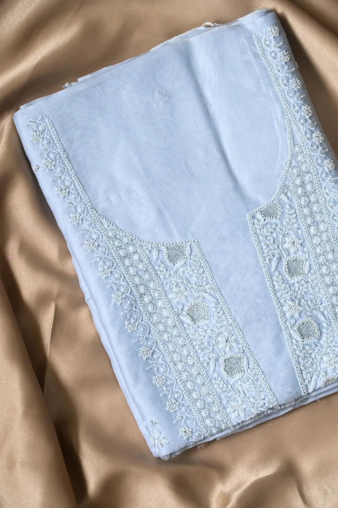 Chanderi Length with Dupatta - Blue: featuring Authentic Lucknawi Chikankari Embroidery