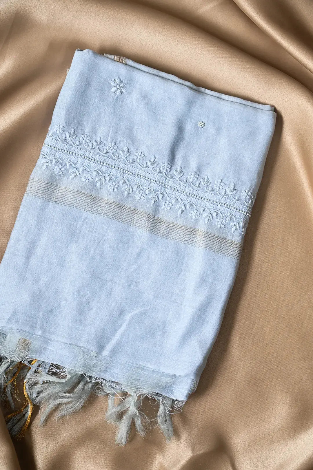 Chanderi Length with Dupatta - Blue: featuring Authentic Lucknawi Chikankari Embroidery