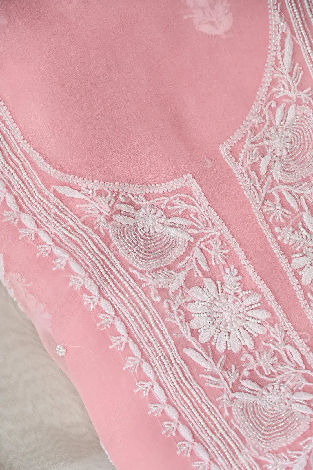 Organza Length with Dupatta (Pearl Work) - Pink: Graceful Handcrafted Traditional Chikan Embroidery