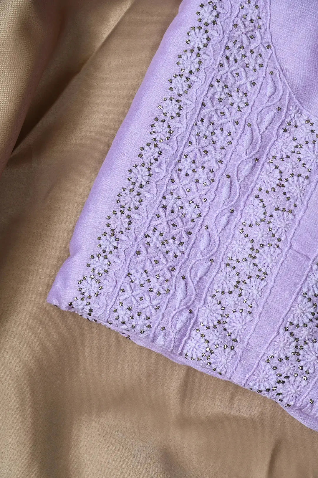 Chanderi Length Mukaish with Dupatta - Lilac: Lucknawi Chikankari Artistry on Traditional Chanderi Kurti - Handcrafted Heritage