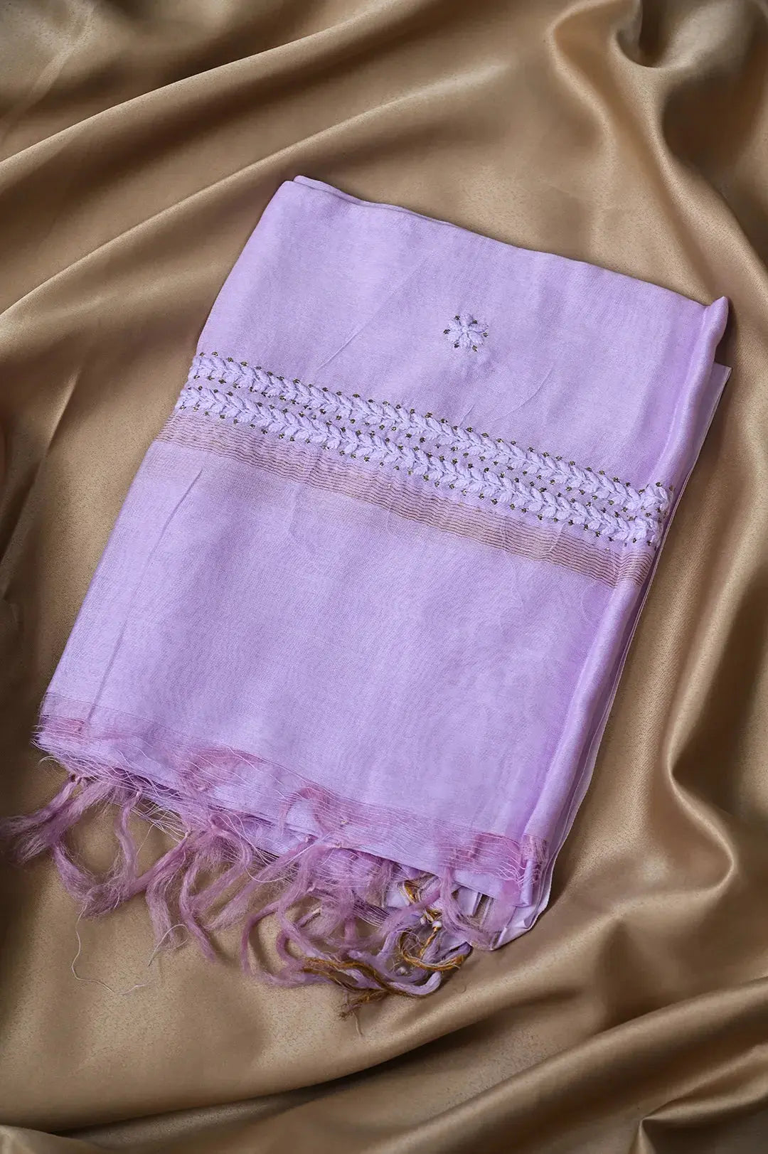 Chanderi Length Mukaish with Dupatta - Lilac: Lucknawi Chikankari Artistry on Traditional Chanderi Kurti - Handcrafted Heritage