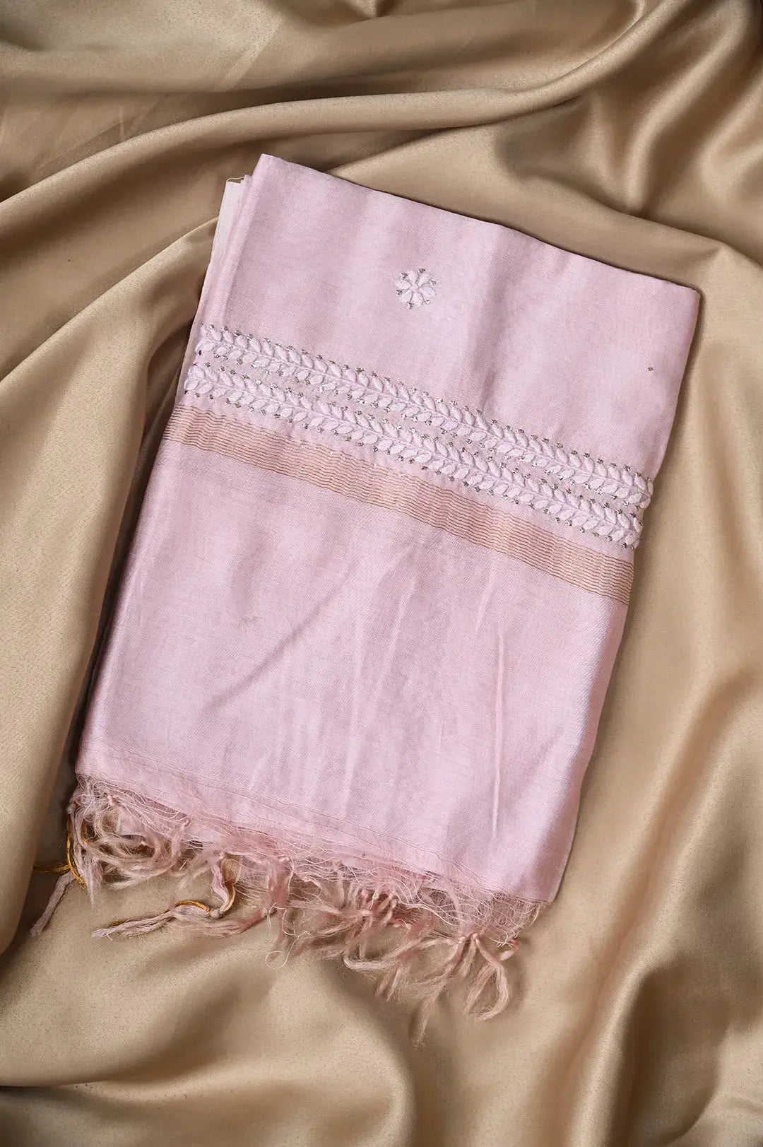 Chanderi Length Mukaish with Dupatta - Pale Pink: adorned with Authentic Lucknawi Chikankari Details