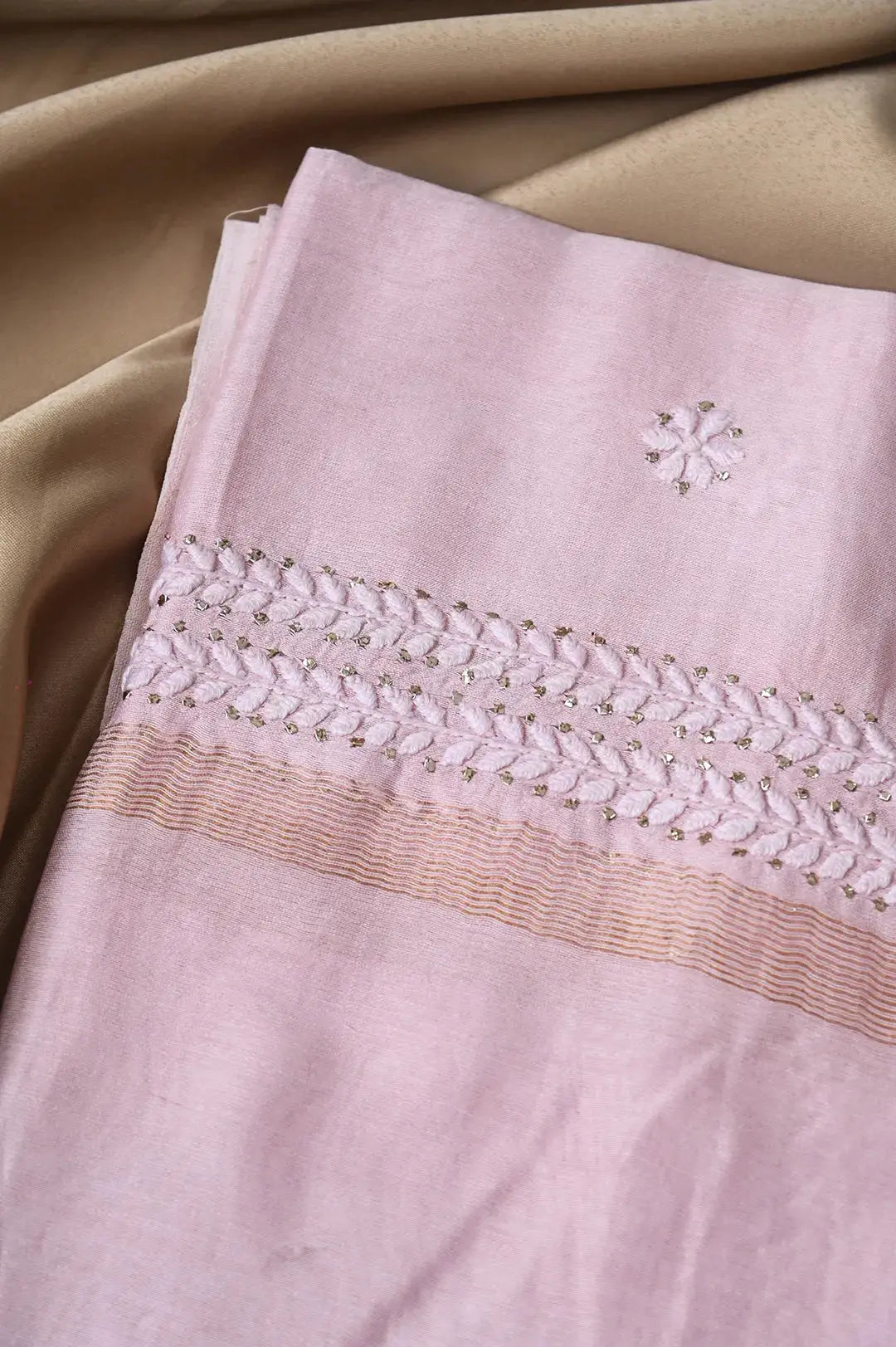 Chanderi Length Mukaish with Dupatta - Pale Pink: adorned with Authentic Lucknawi Chikankari Details