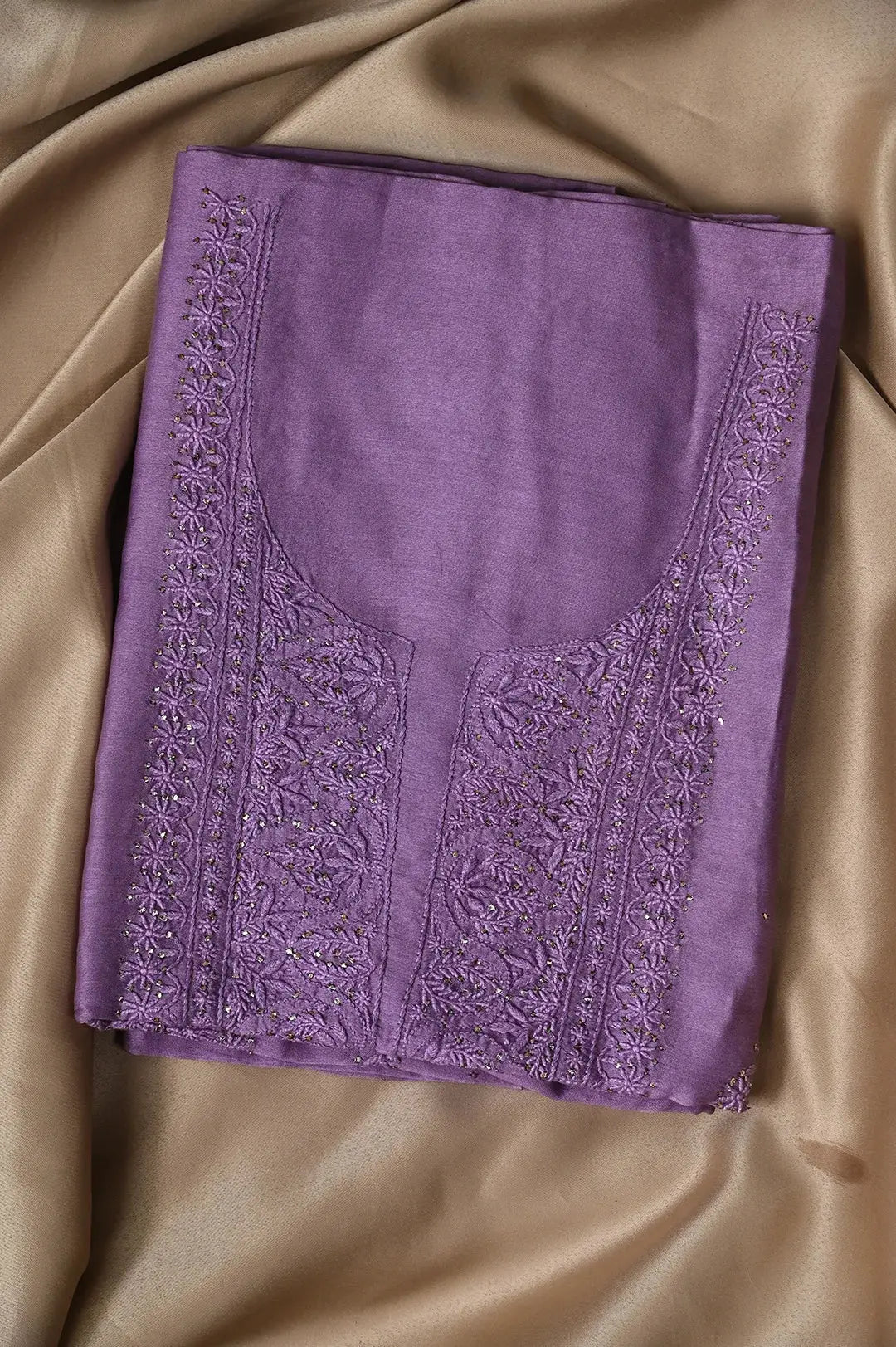 Chanderi Length Mukaish with Dupatta - Deep Purple: featuring Authentic Lucknawi Chikankari Embroidery