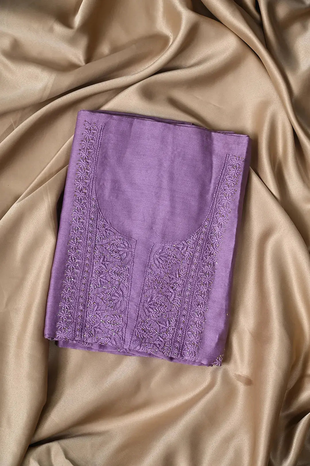 Chanderi Length Mukaish with Dupatta - Deep Purple: featuring Authentic Lucknawi Chikankari Embroidery