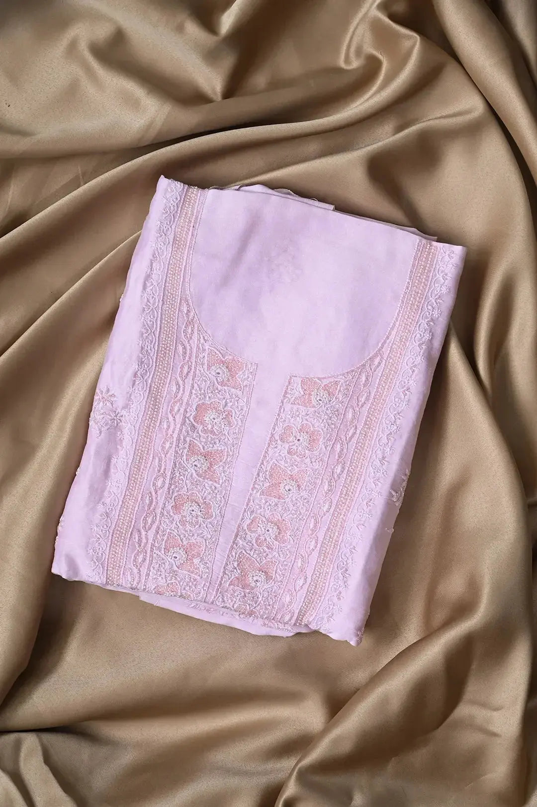 Chanderi Length with Dupatta - Pink-Fabric: featuring Authentic Lucknawi Chikankari Embroidery