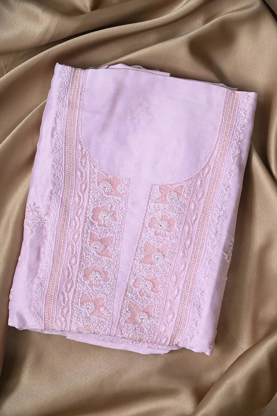 Chanderi Length with Dupatta - Pink-Fabric: featuring Authentic Lucknawi Chikankari Embroidery