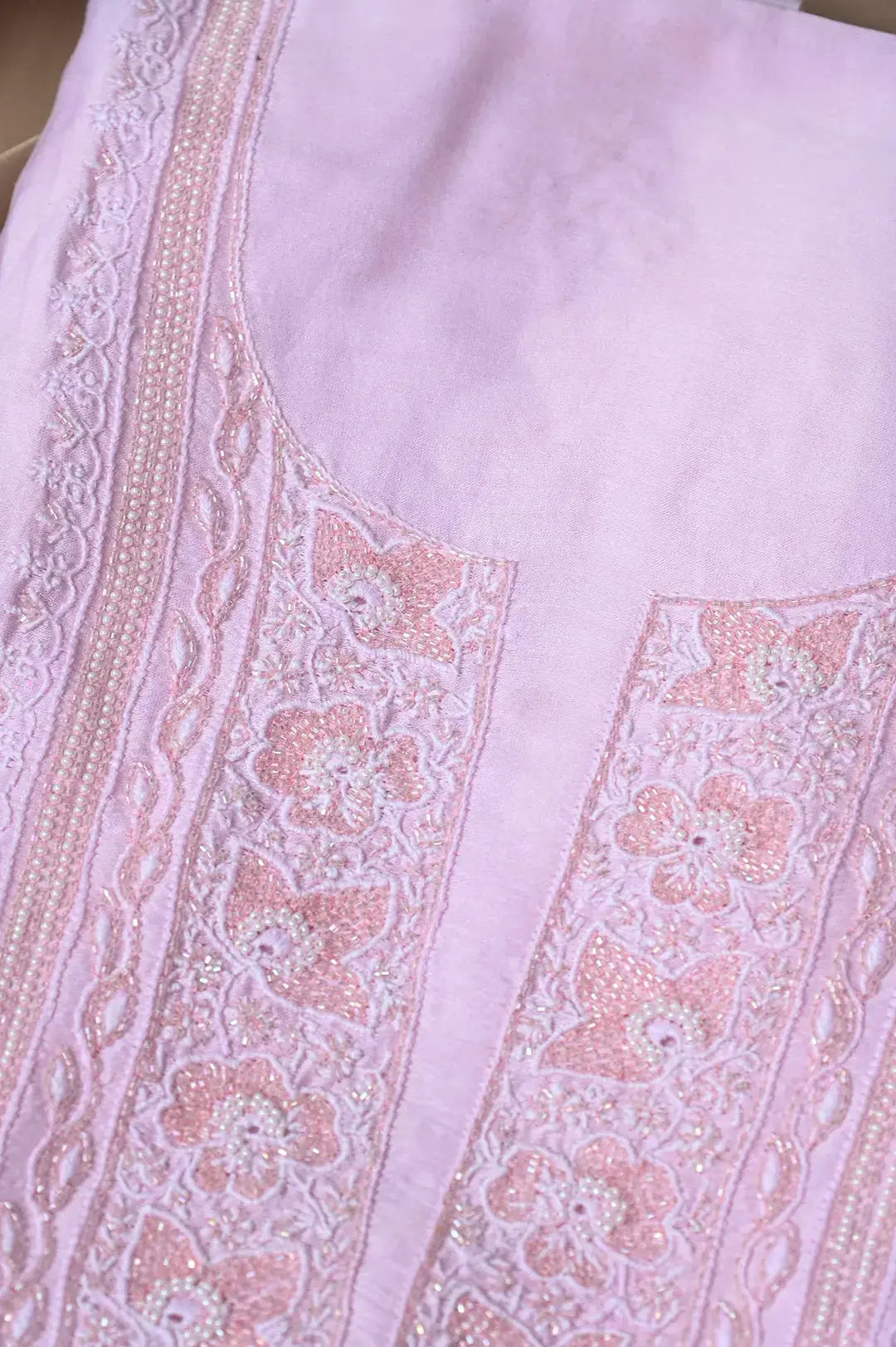 Chanderi Length with Dupatta - Pink-Fabric: featuring Authentic Lucknawi Chikankari Embroidery