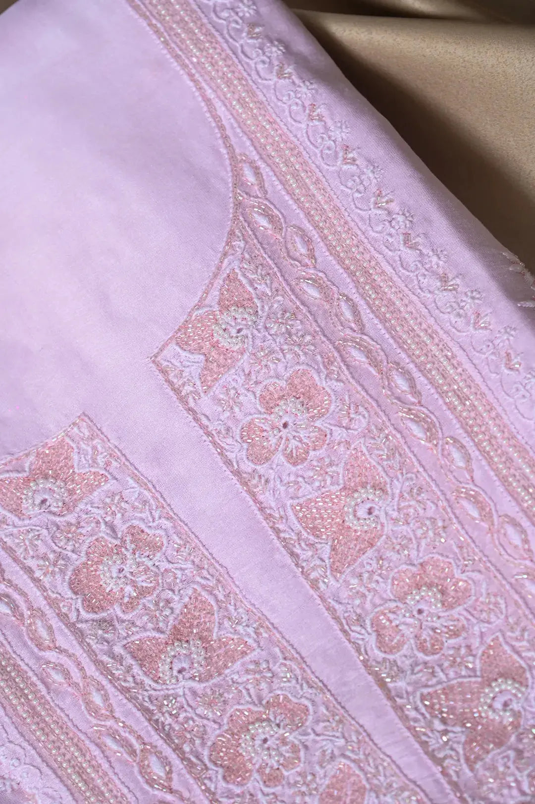 Chanderi Length with Dupatta - Pink-Fabric: featuring Authentic Lucknawi Chikankari Embroidery