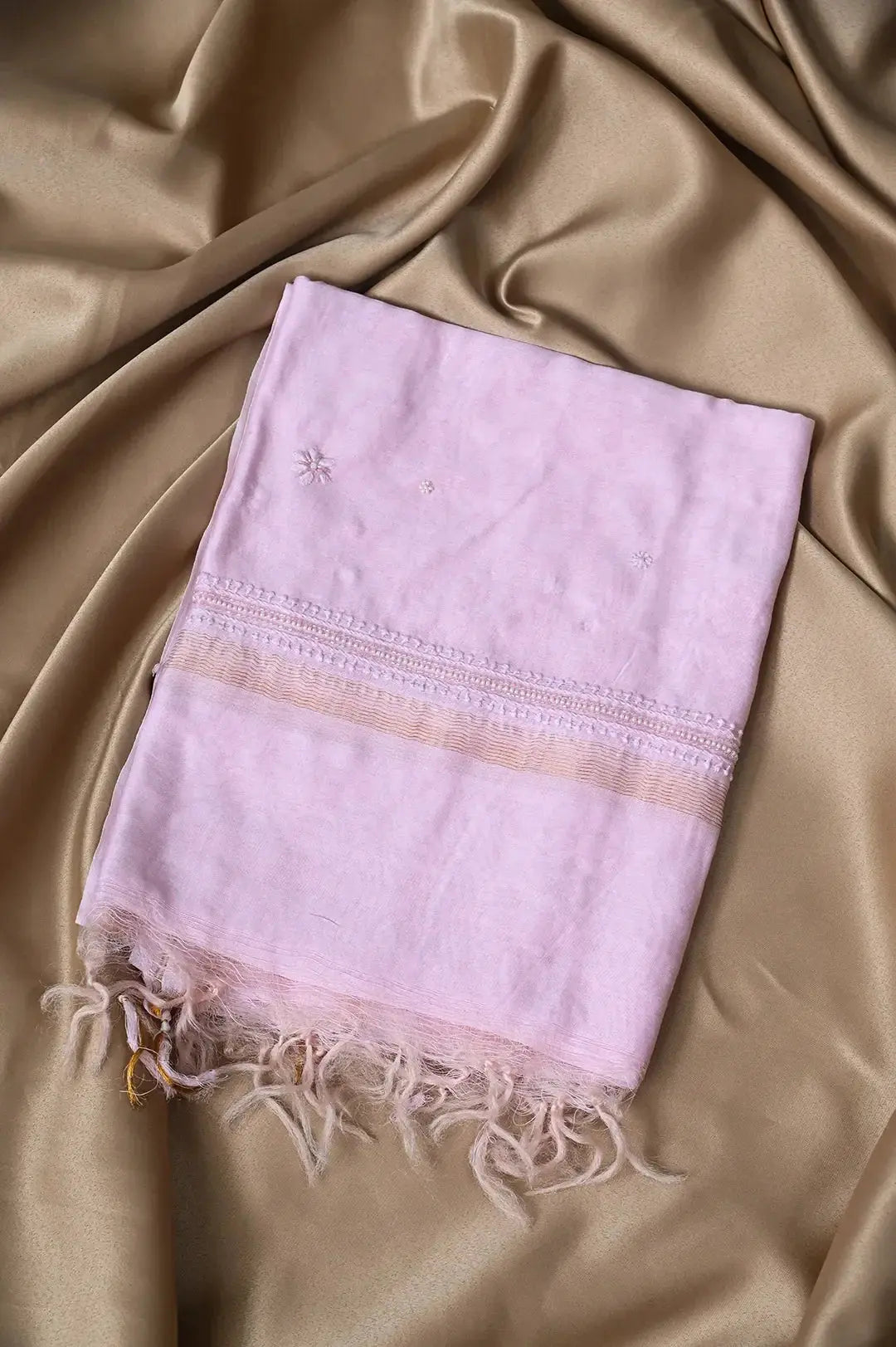 Chanderi Length with Dupatta - Pink-Fabric: featuring Authentic Lucknawi Chikankari Embroidery