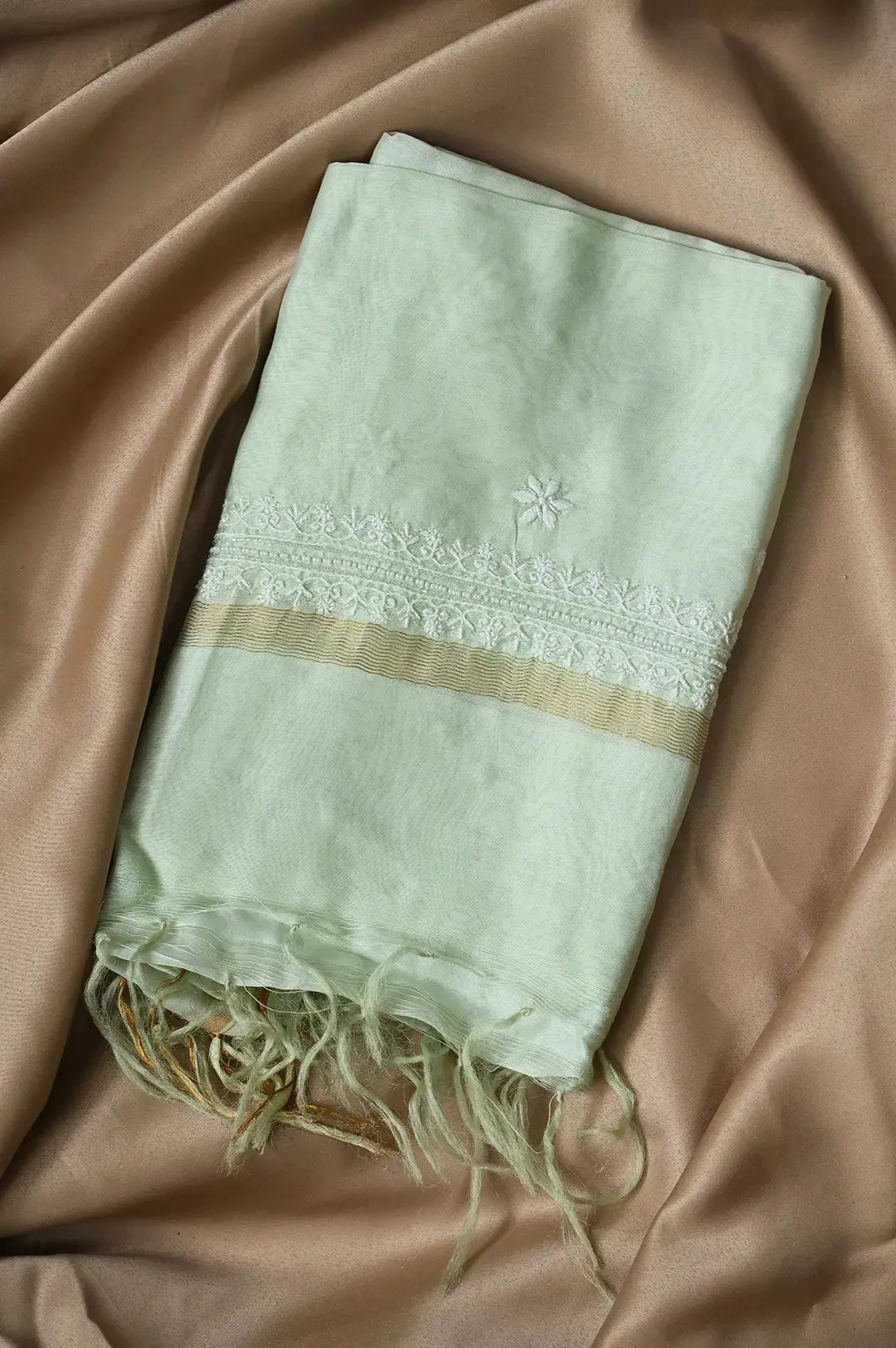 Chanderi Length with Dupatta - Light Green 3 with Handcrafted Lucknawi Chikankari Embellishments