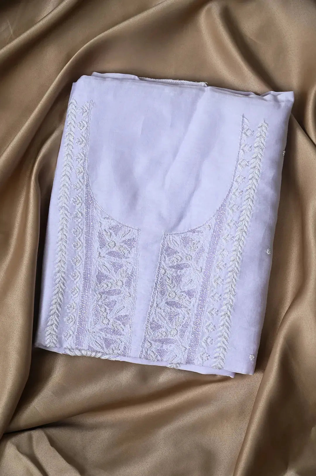 Chanderi Length with Dupatta - Lilac: Elegance in Handcrafted Lucknawi Chikankari Embroidery