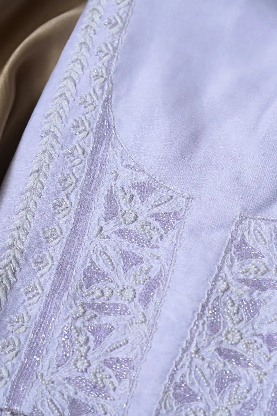 Chanderi Length with Dupatta - Lilac: Elegance in Handcrafted Lucknawi Chikankari Embroidery