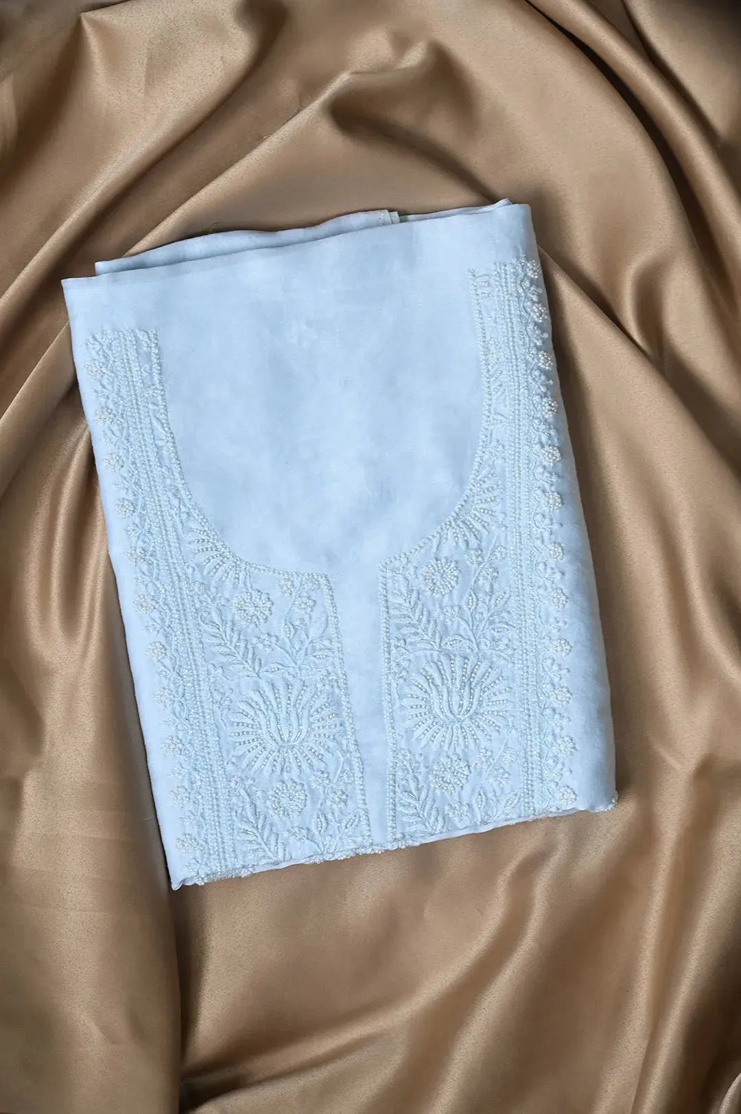 Chanderi Length with Dupatta - Sky Blue: Elegance in Handcrafted Lucknawi Chikankari Embroidery