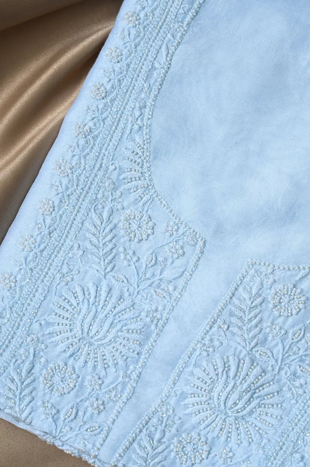 Chanderi Length with Dupatta - Sky Blue: Elegance in Handcrafted Lucknawi Chikankari Embroidery