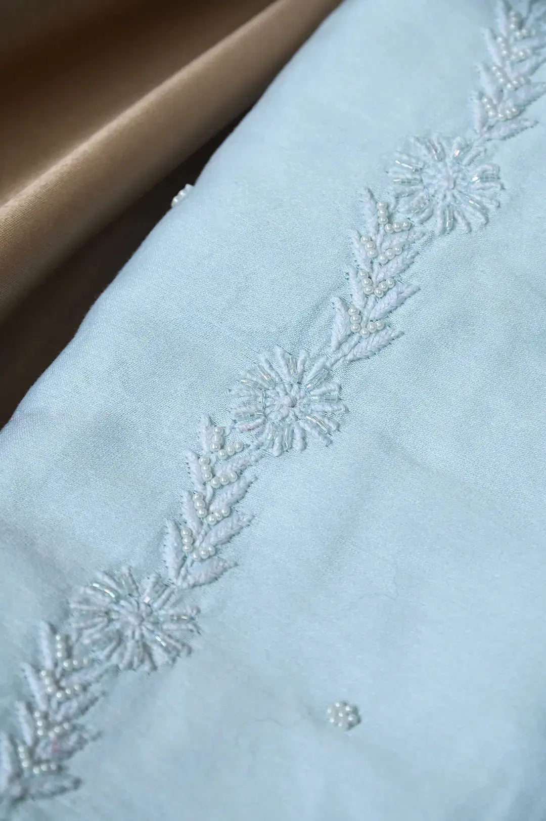 Chanderi Length with Dupatta - Sky Blue: Elegance in Handcrafted Lucknawi Chikankari Embroidery