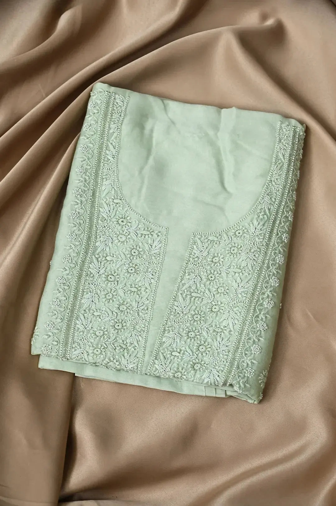 Chanderi Length with Dupatta - Sage Green: adorned with Authentic Lucknawi Chikankari Details