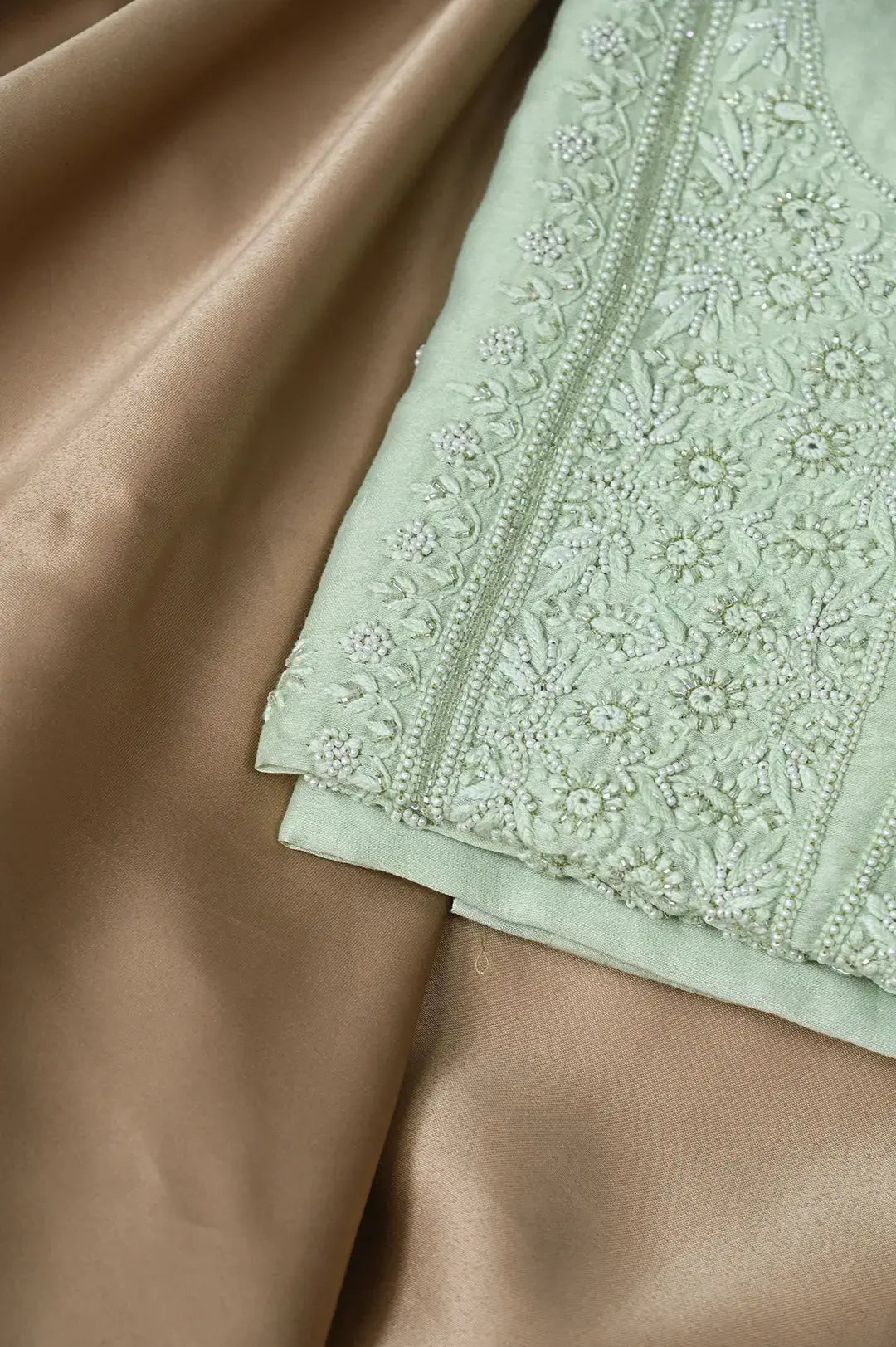 Chanderi Length with Dupatta - Sage Green: adorned with Authentic Lucknawi Chikankari Details