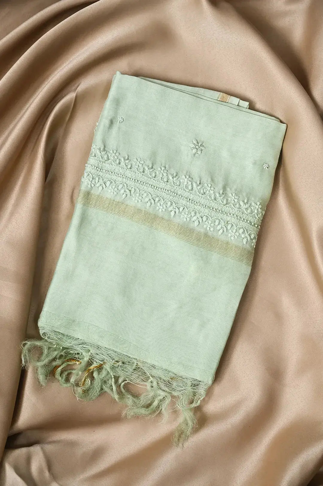 Chanderi Length with Dupatta - Sage Green: adorned with Authentic Lucknawi Chikankari Details