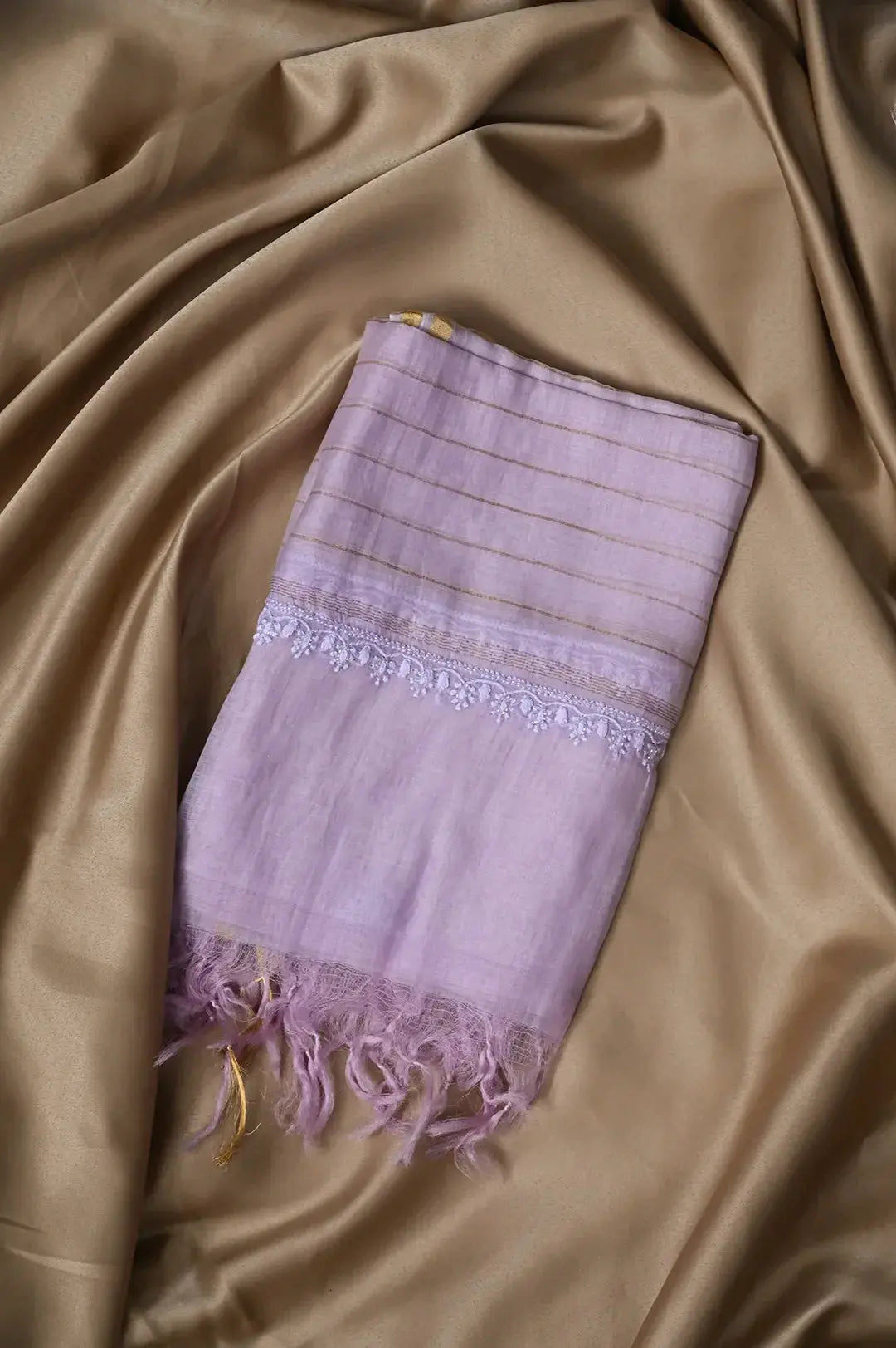 Mul Chanderi Length with Dupatta (with Pearl) - Lilac - Lucknawi Chikankari