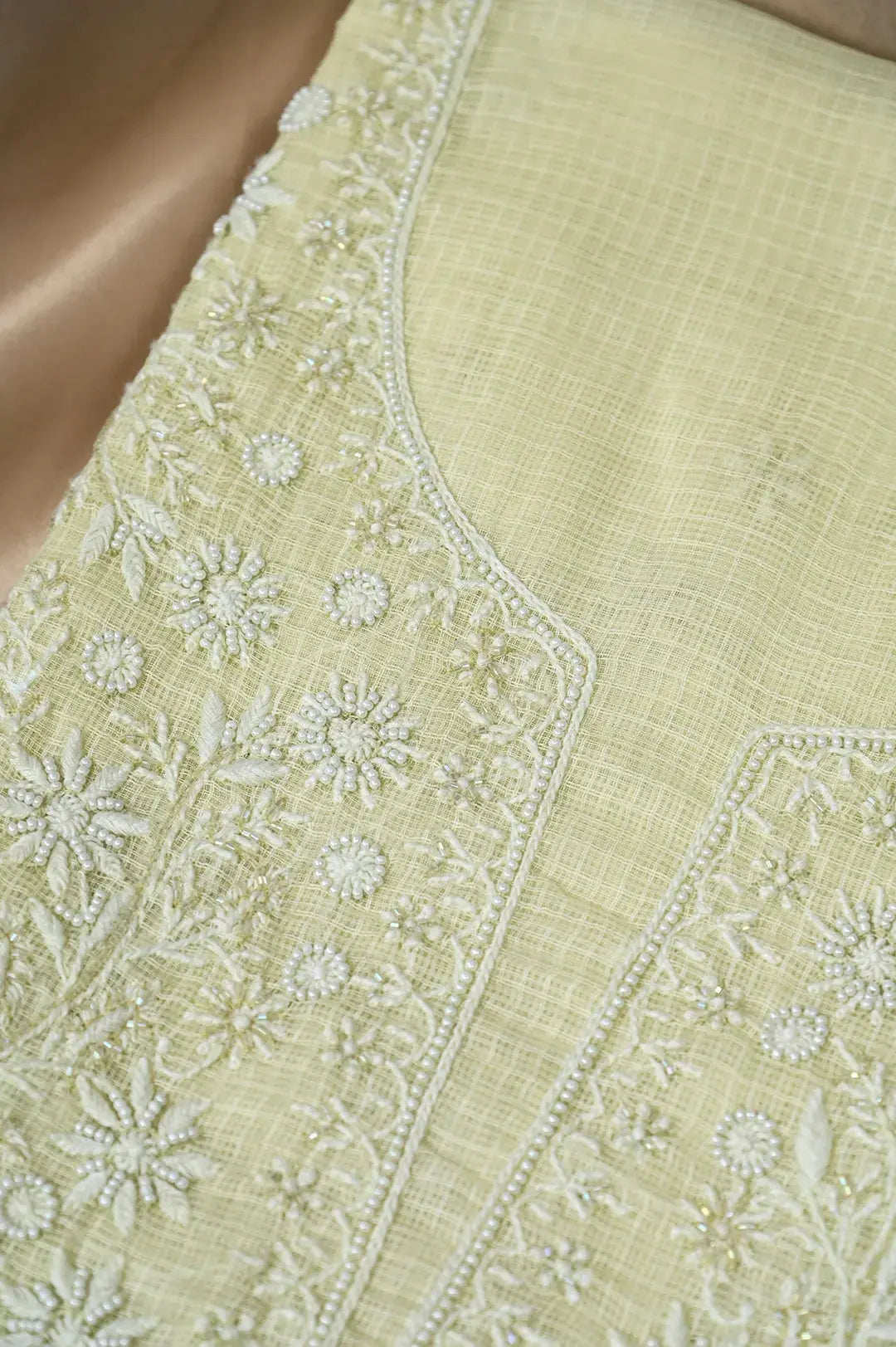 Kota Length with Dupatta - Grape Green (Pearl Work): Luxurious Graceful Embroidery