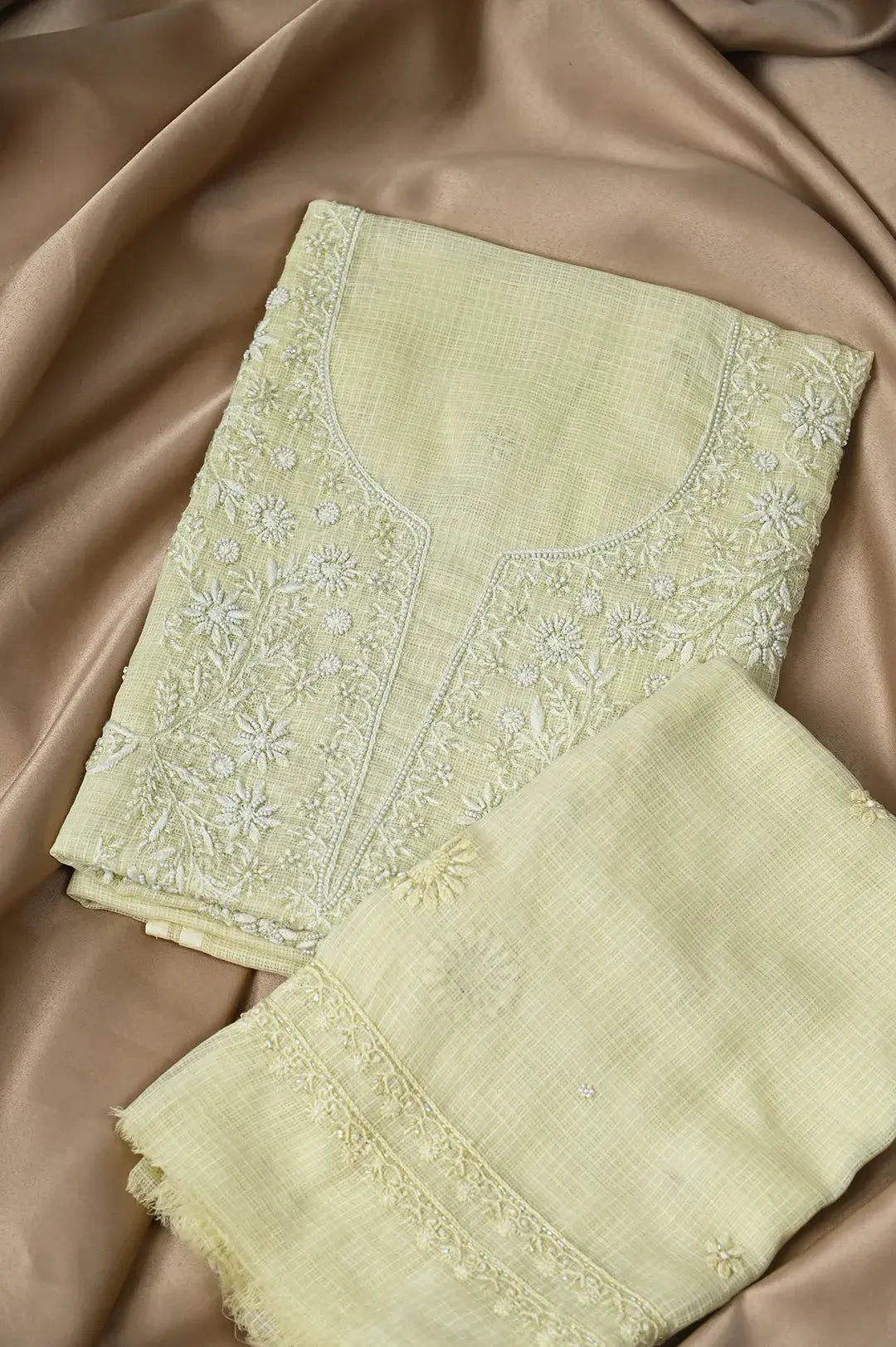 Kota Length with Dupatta - Grape Green (Pearl Work): Luxurious Graceful Embroidery