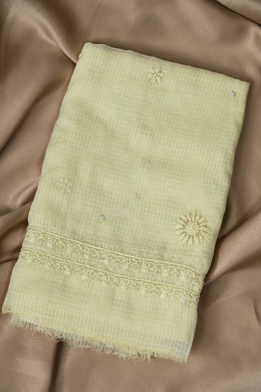 Kota Length with Dupatta - Grape Green (Pearl Work): Luxurious Graceful Embroidery