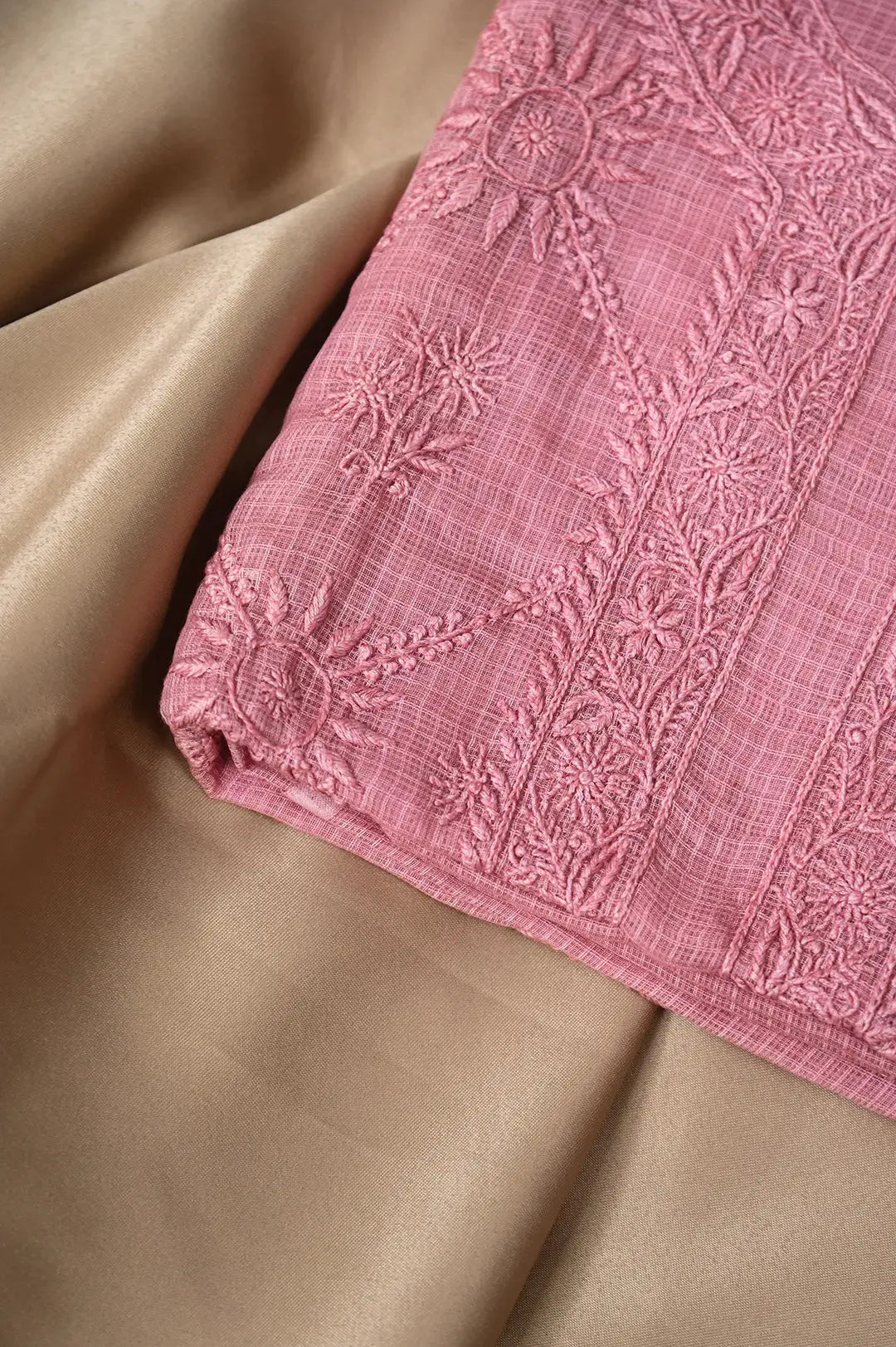 Kota Length with Dupatta - Rosewood: Elegant Lucknawi Handcrafted Beauty