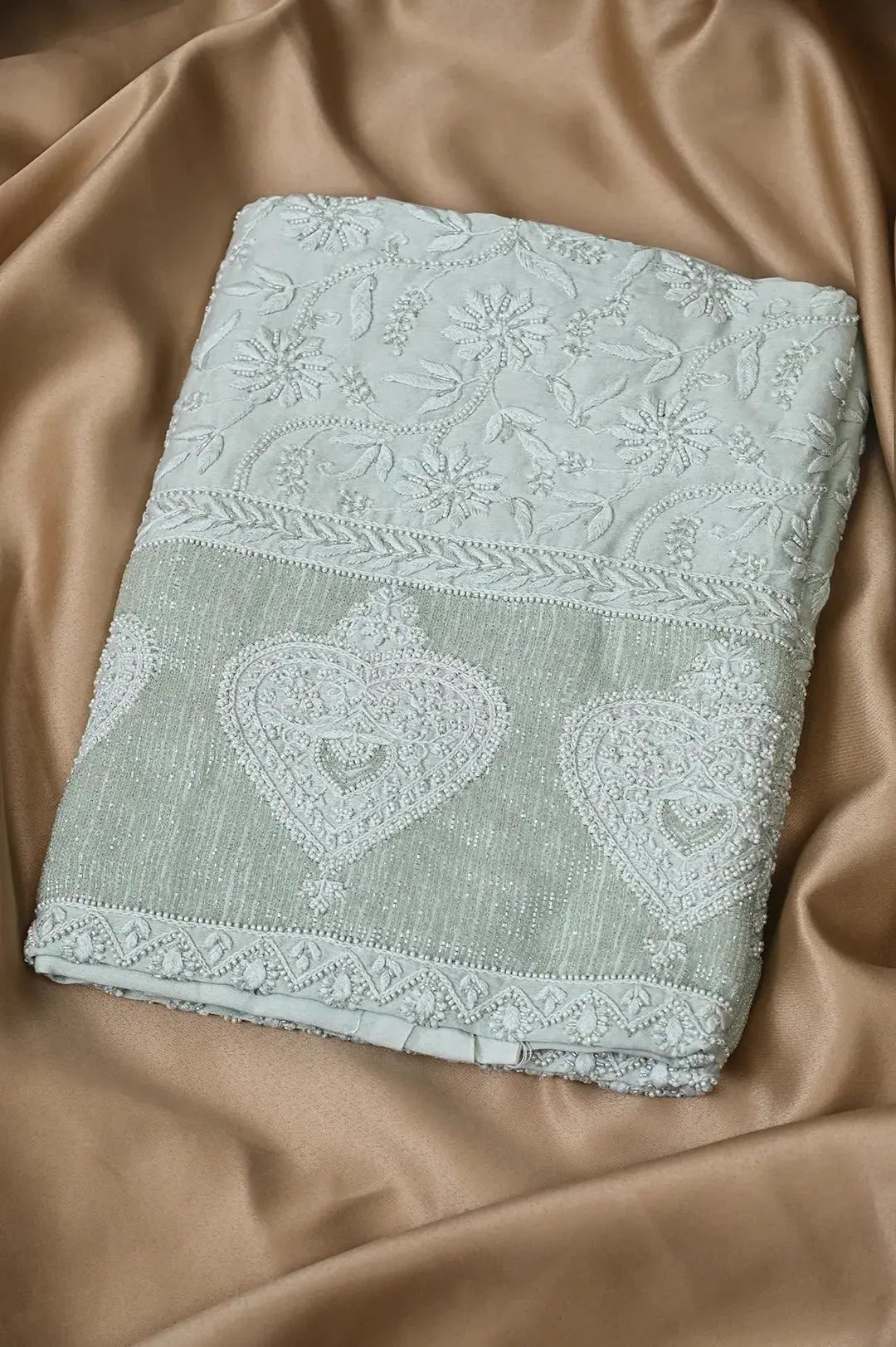 Chanderi Length with Dupatta - Sage Green: adorned with Authentic Lucknawi Chikankari Details