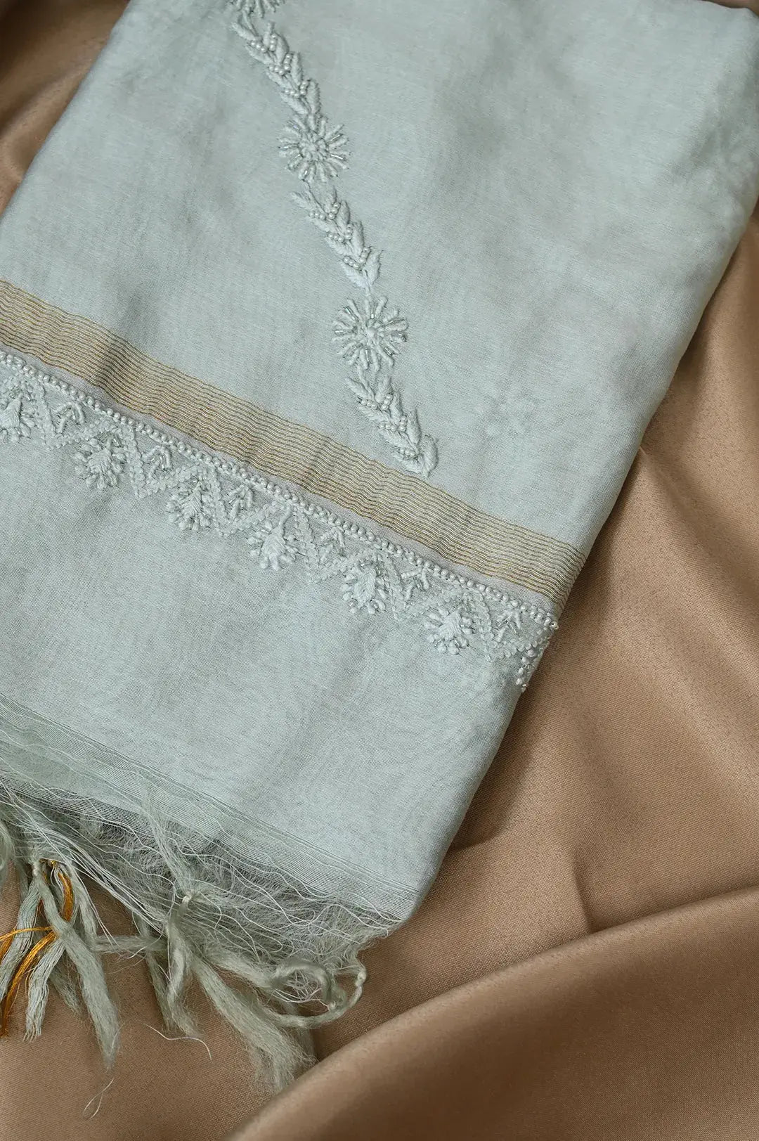 Chanderi Length with Dupatta - Sage Green: adorned with Authentic Lucknawi Chikankari Details