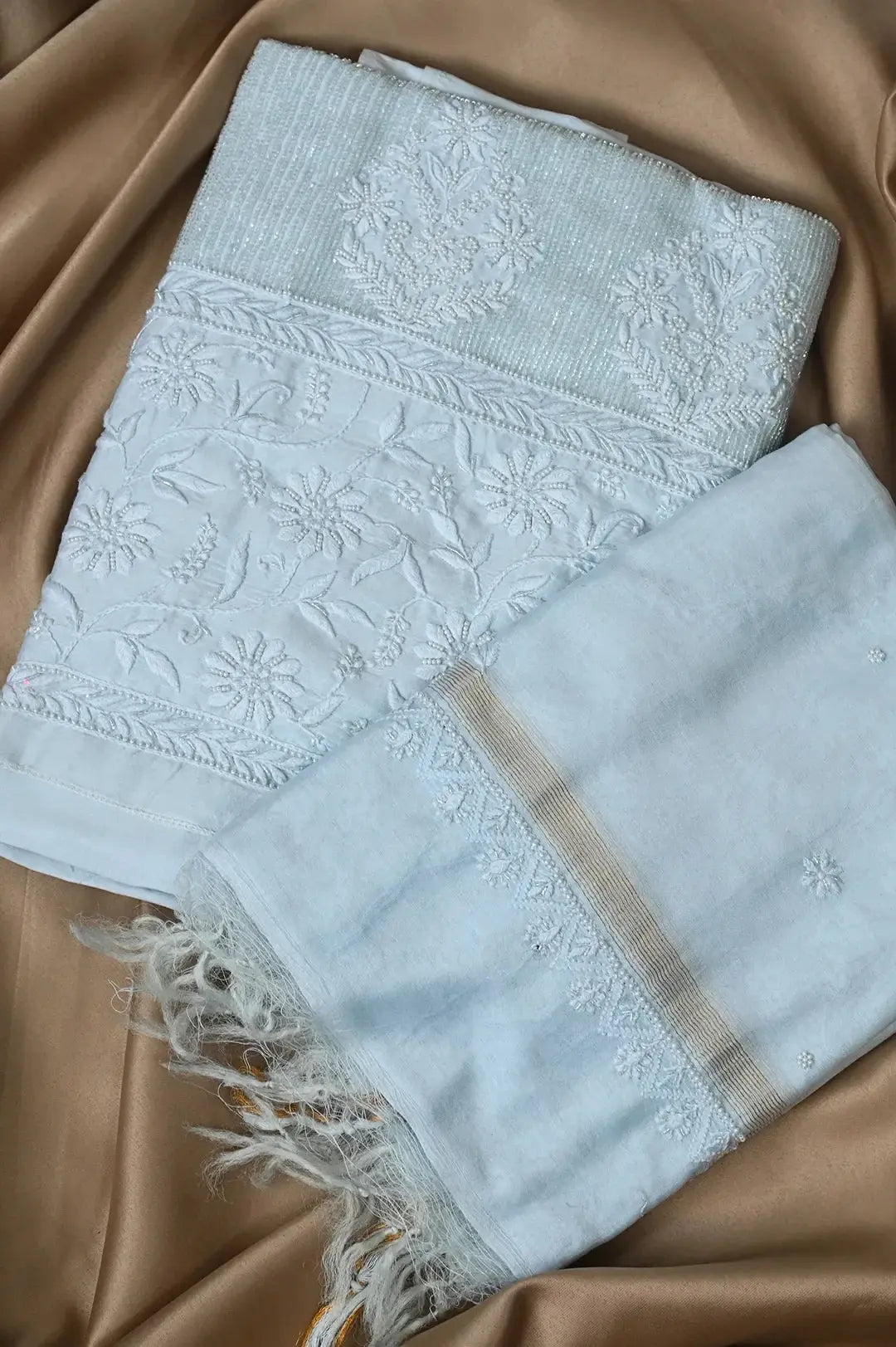 Chanderi Length with Dupatta - Baby Blue: Authentic Handcrafted Elegance with Lucknawi Chikankari Embroidery