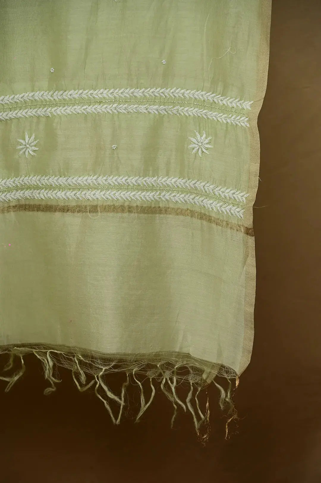 Chanderi Length with Dupatta - Light Green with Handcrafted Lucknawi Chikankari Embellishments