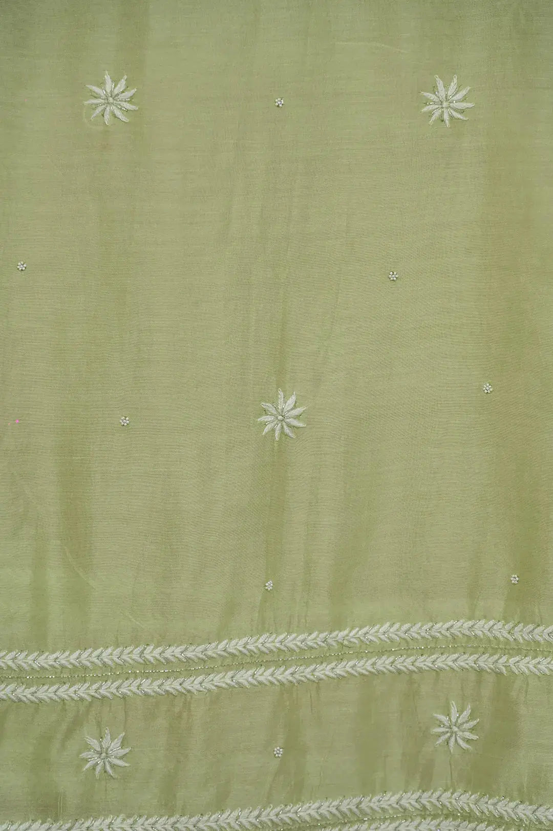 Chanderi Length with Dupatta - Light Green with Handcrafted Lucknawi Chikankari Embellishments