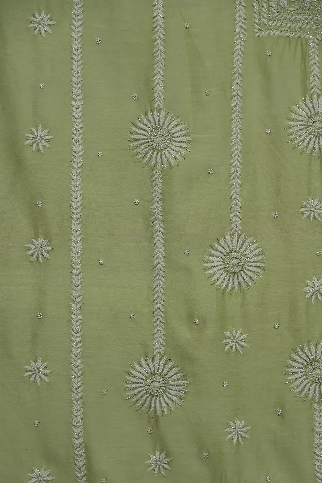 Chanderi Length with Dupatta - Light Green with Handcrafted Lucknawi Chikankari Embellishments