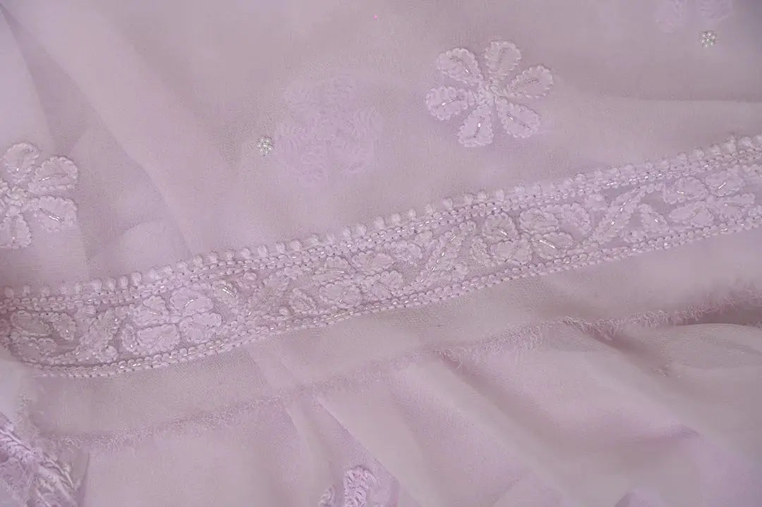 Viscose Length with Dupatta - Lilac - Lucknawi Chikankari