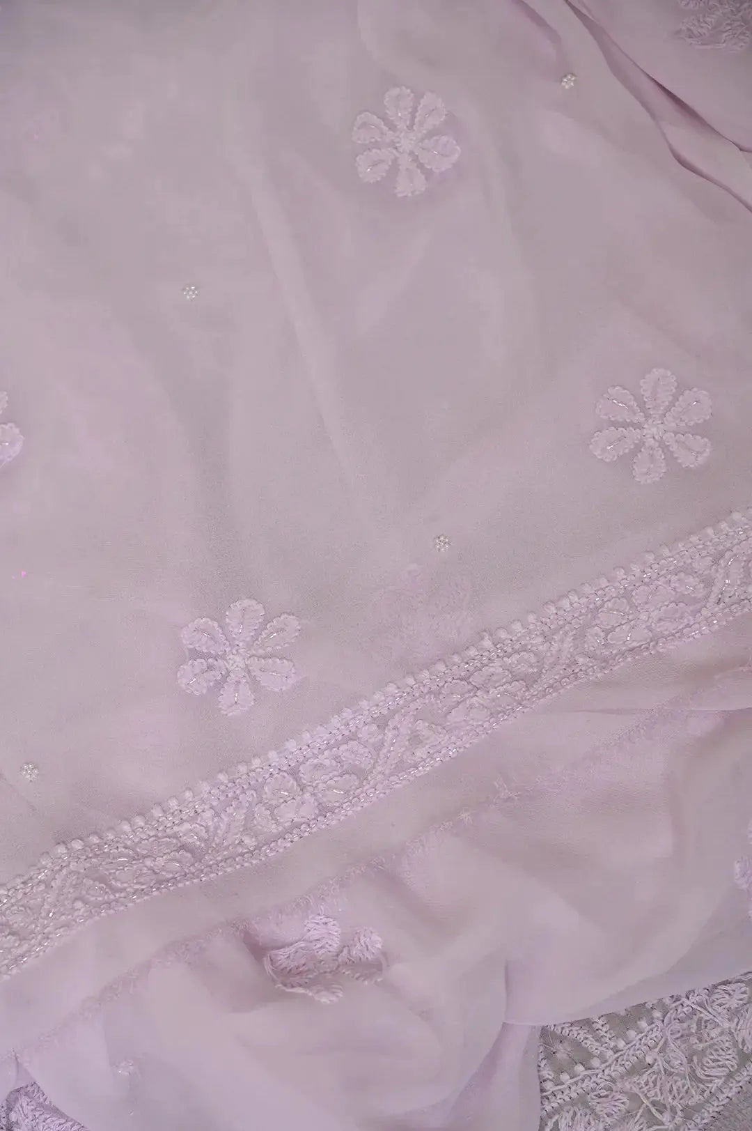 Viscose Length with Dupatta - Lilac - Lucknawi Chikankari