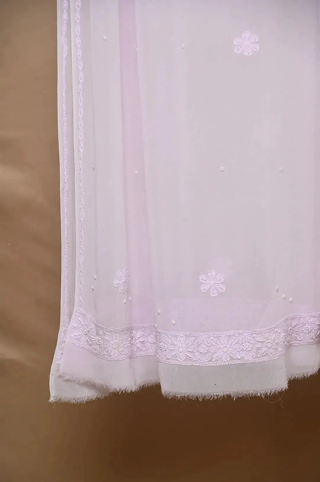 Viscose Length with Dupatta - Lilac - Lucknawi Chikankari