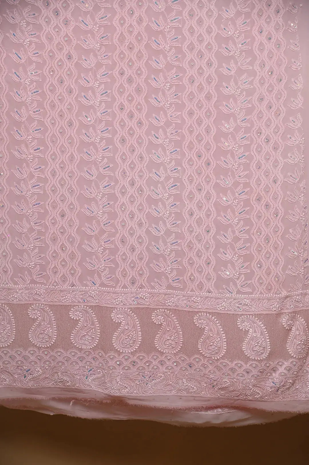 Viscose Length with Dupatta - Pale Pink - Lucknawi Chikankari