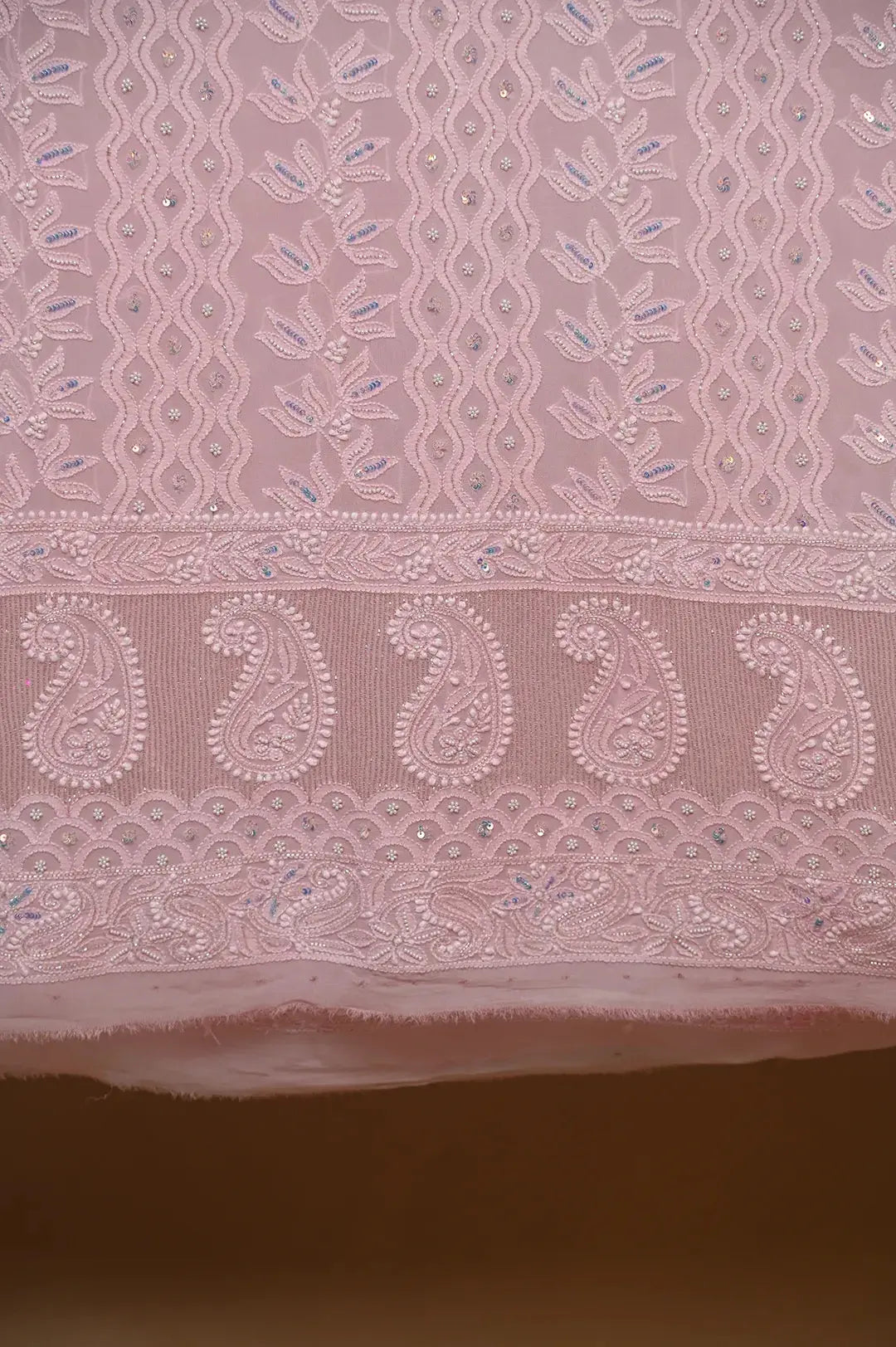 Viscose Length with Dupatta - Pale Pink - Lucknawi Chikankari