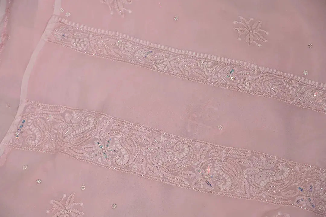 Viscose Length with Dupatta - Pale Pink - Lucknawi Chikankari