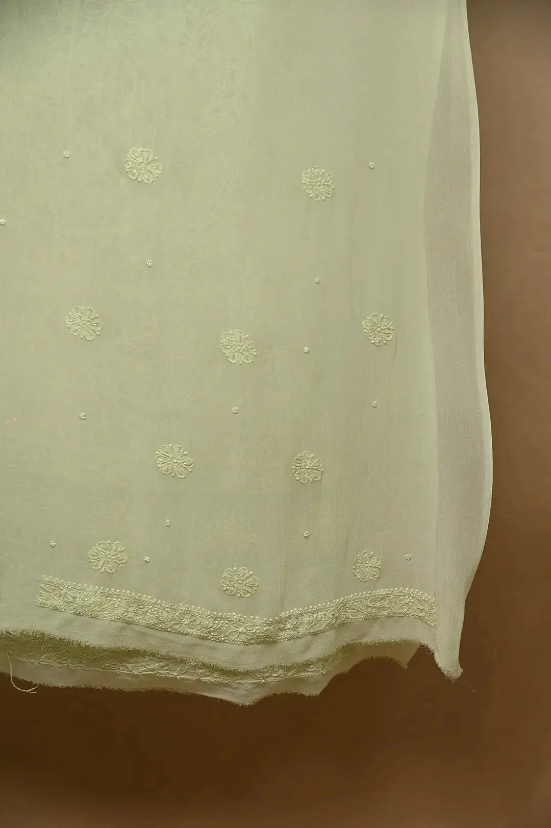 Viscose Length with Dupatta - Sheen Green - Lucknawi Chikankari